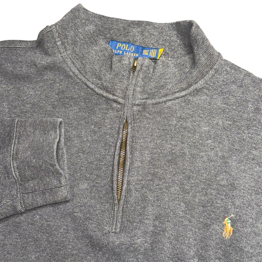 Polo Ralph Lauren Sweater Mens 2XLT Gray Quarter Zip Pullover Preppy Oxford Pony